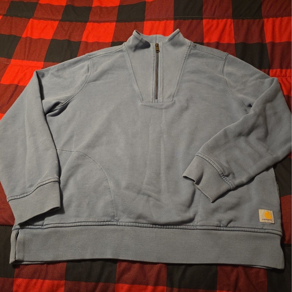 Carhartt Women's Relaxed Fit Quarter Zip Sweatshirt L Blue Tencel